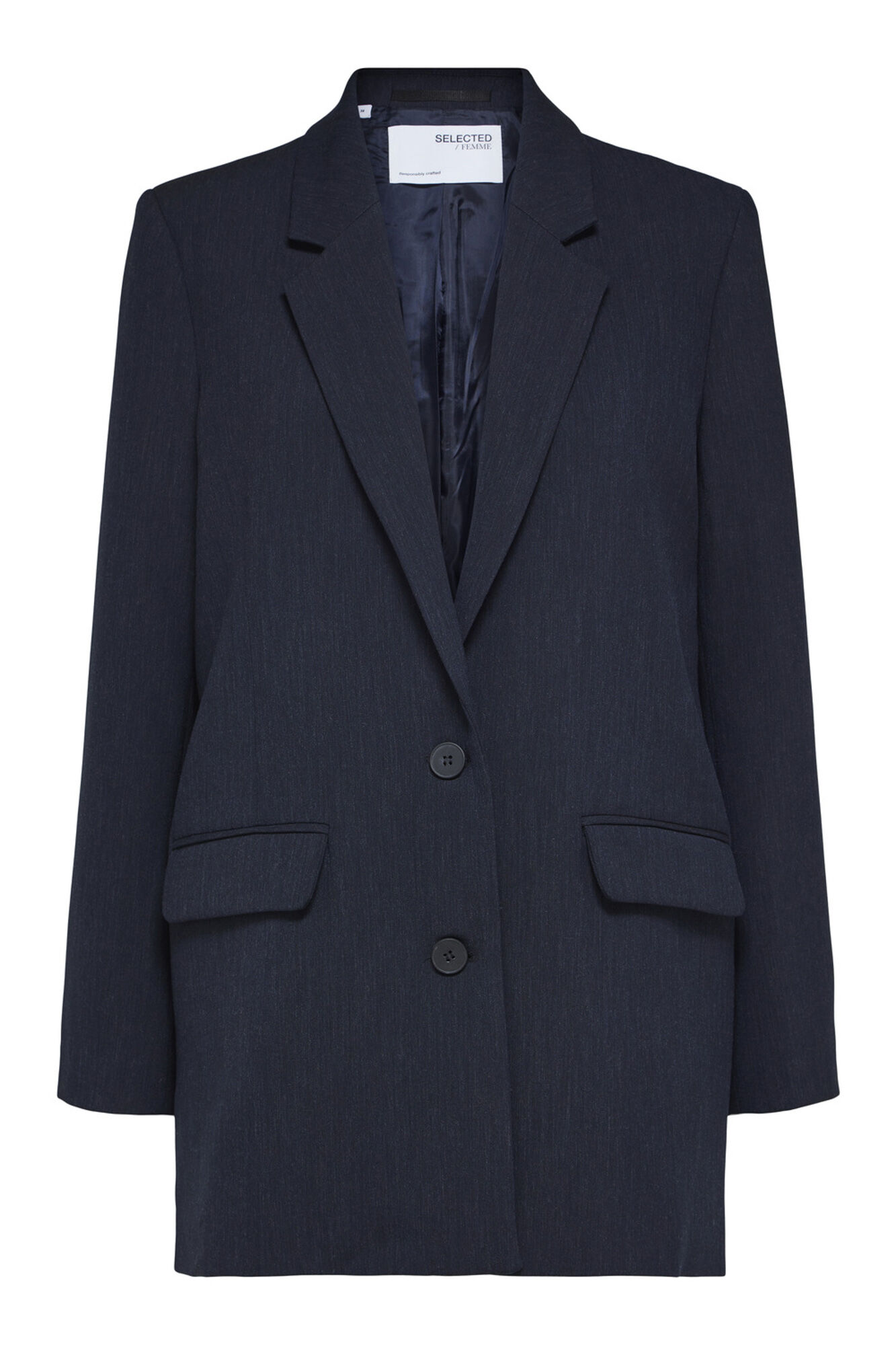 Selected Femme Relaxed fit blazer with shoulder pads made from recycled materials. Blue