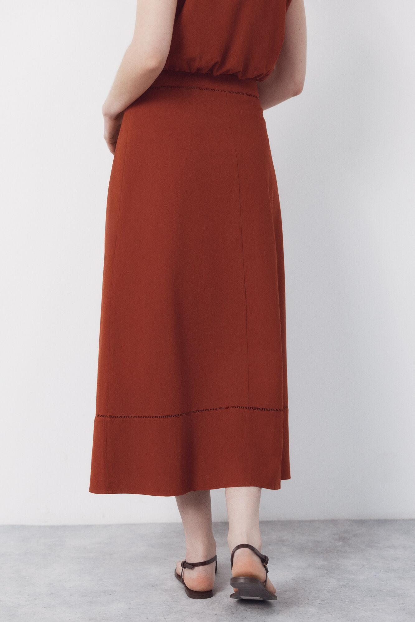 Cortefiel Embroidered midi skirt Brown