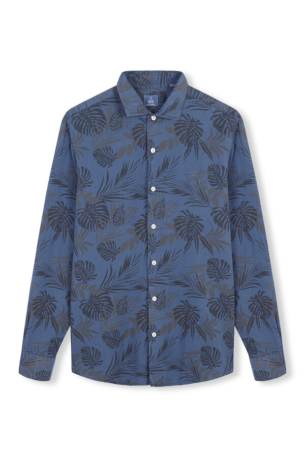 Cortefiel Linen/cotton long-sleeved shirt Blue