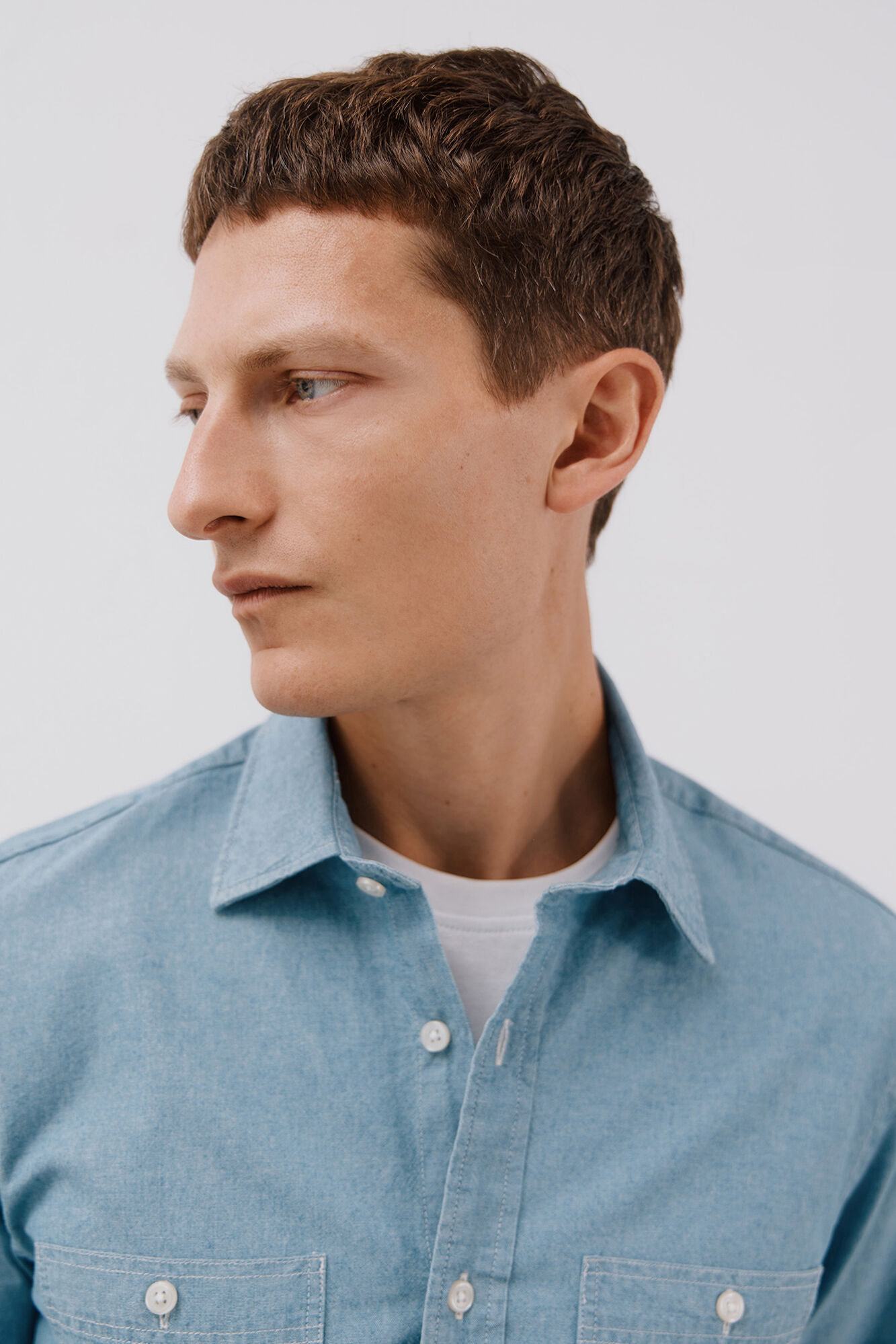 Cortefiel Denim shirt with two pockets Blue