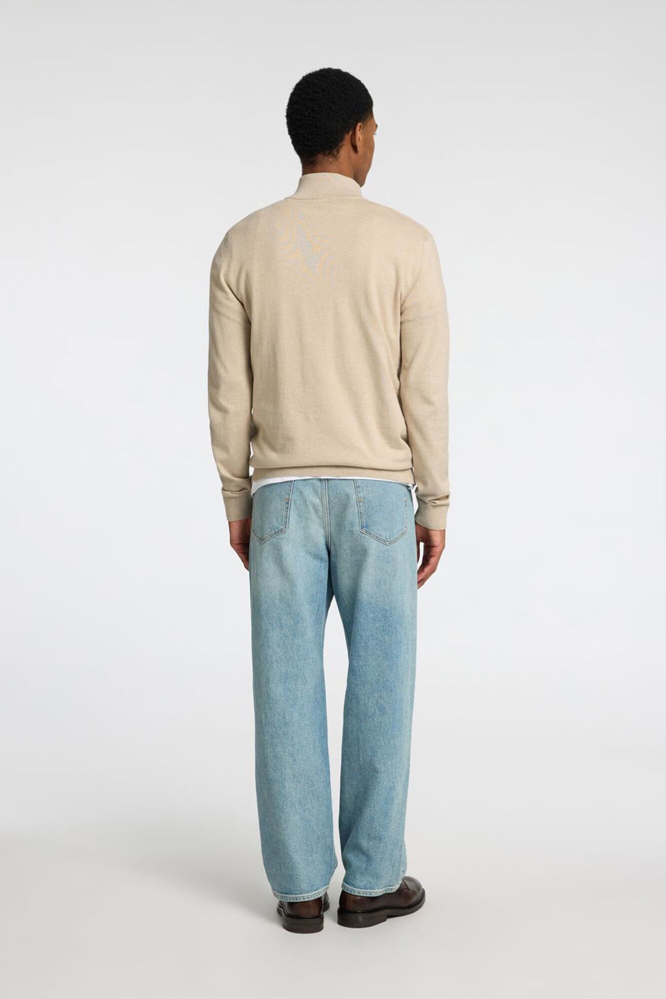 Selected Knitted pullover with half zip 100% cotton Beige