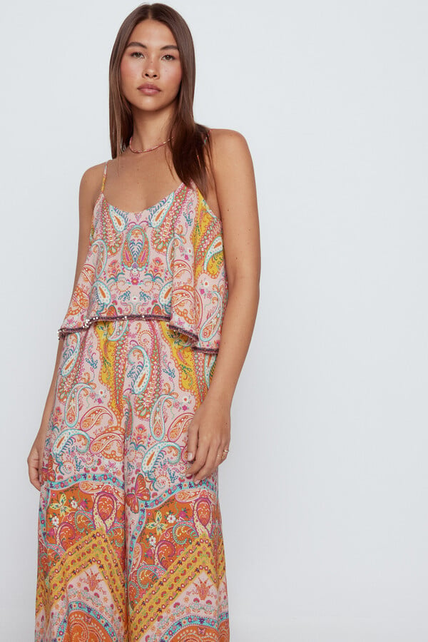 Cortefiel Printed jumpsuit with embroidered detail Multicolour