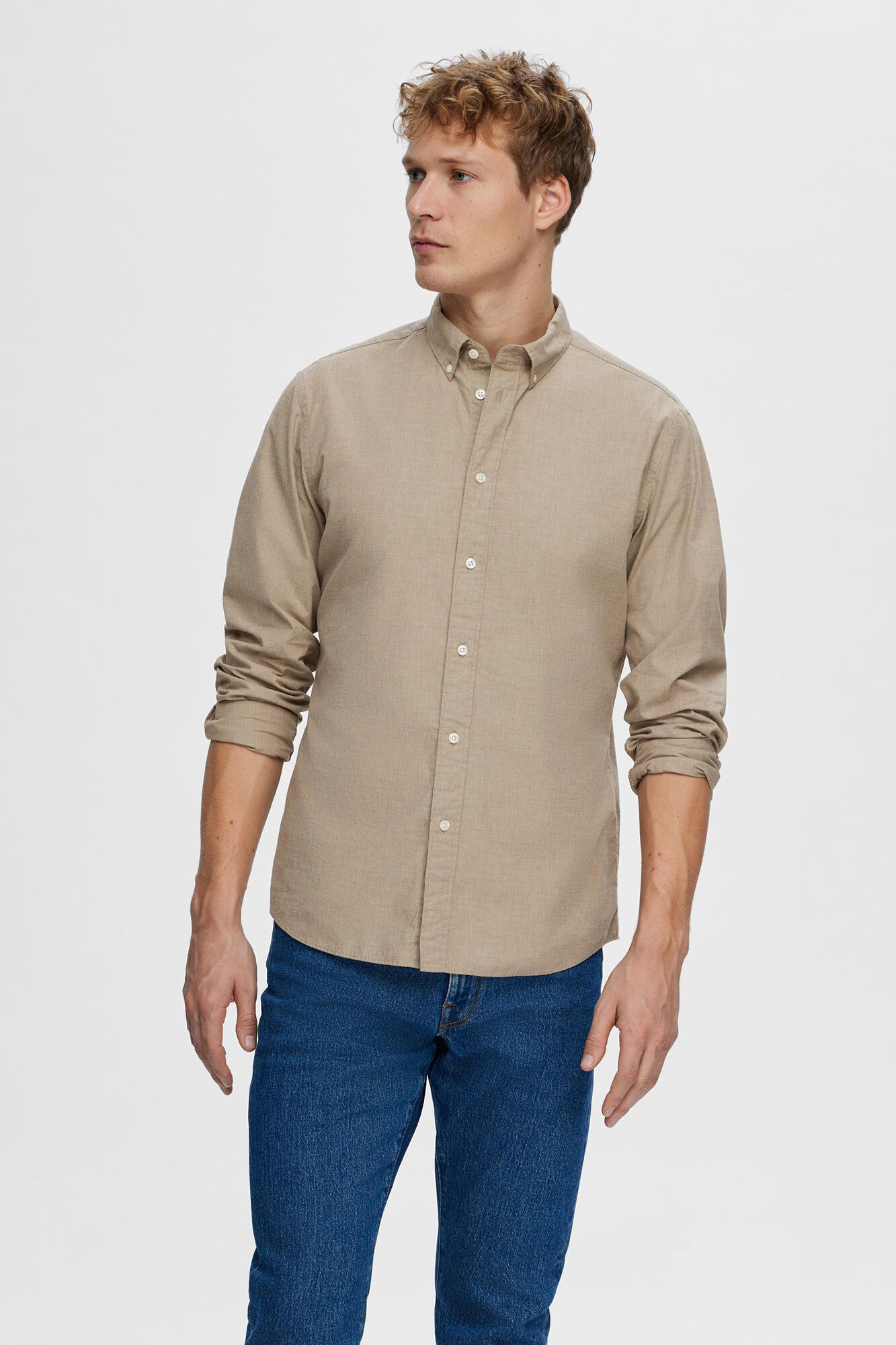 Selected Camisa de manga larga Slim Fit confeccionada con algod&oacute;n reciclado