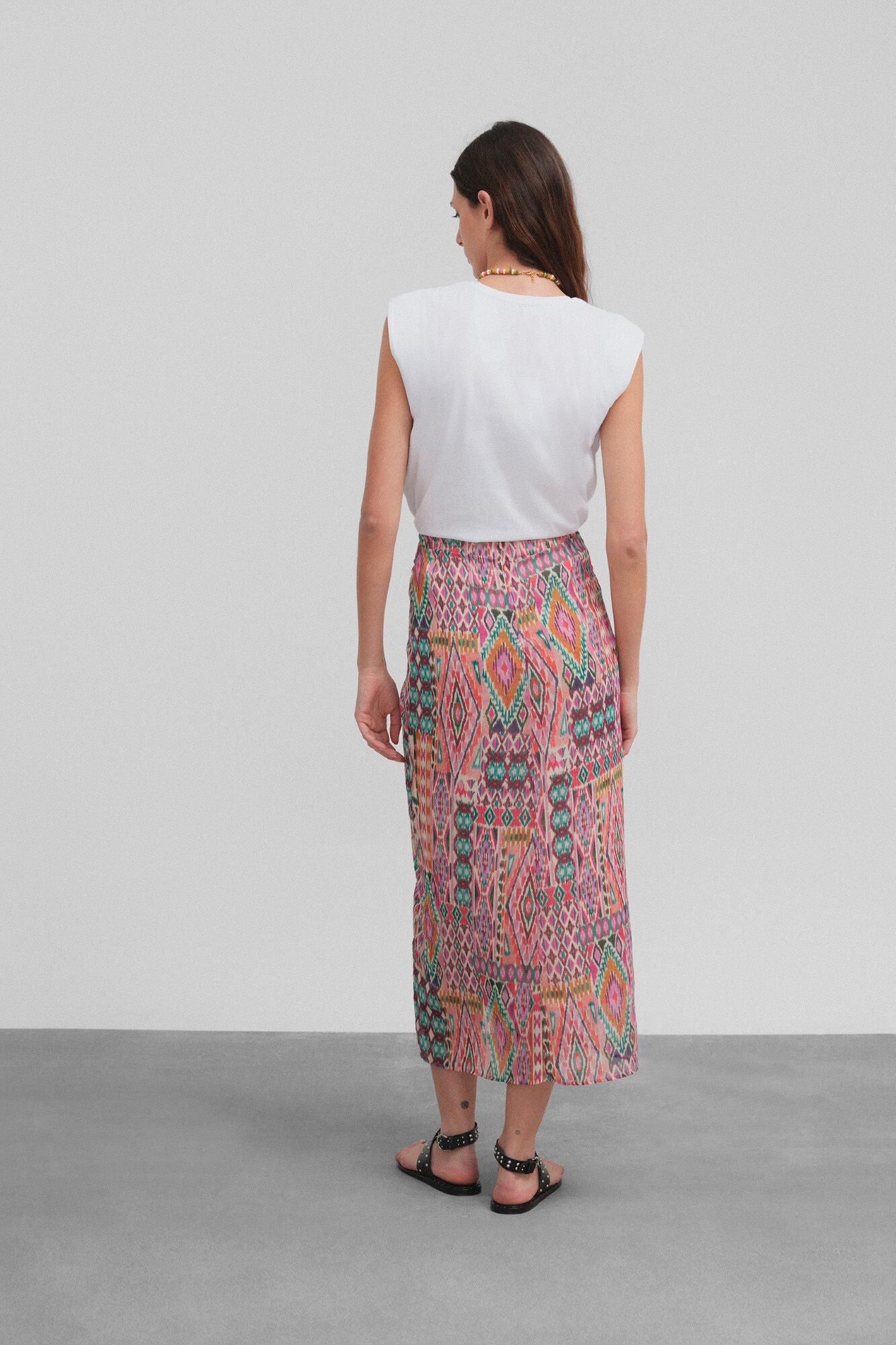Silbon Ikat-print nude skirt Multicolour