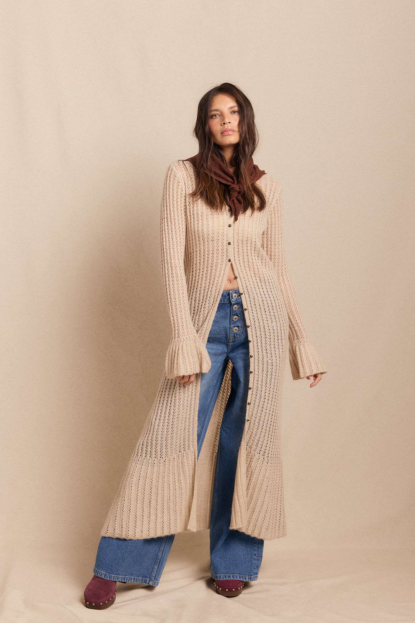 Slowlove Casaco comprido malha Ecru