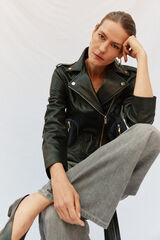 Cortefiel Cazadora de piel cremallera Negro