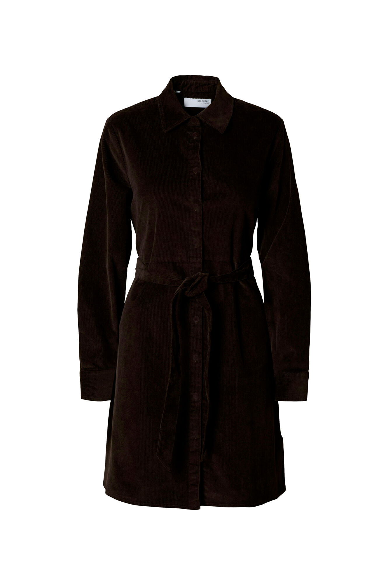 Selected Vestido de veludo cotel&ecirc; de algod&atilde;o org&acirc;nico Castanho