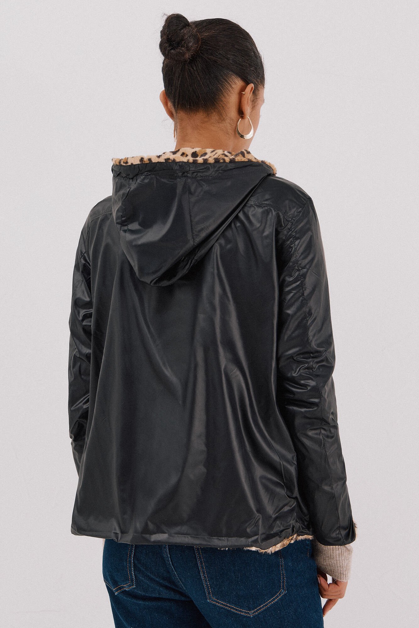 Cortefiel Short reversible faux fur jacket Black