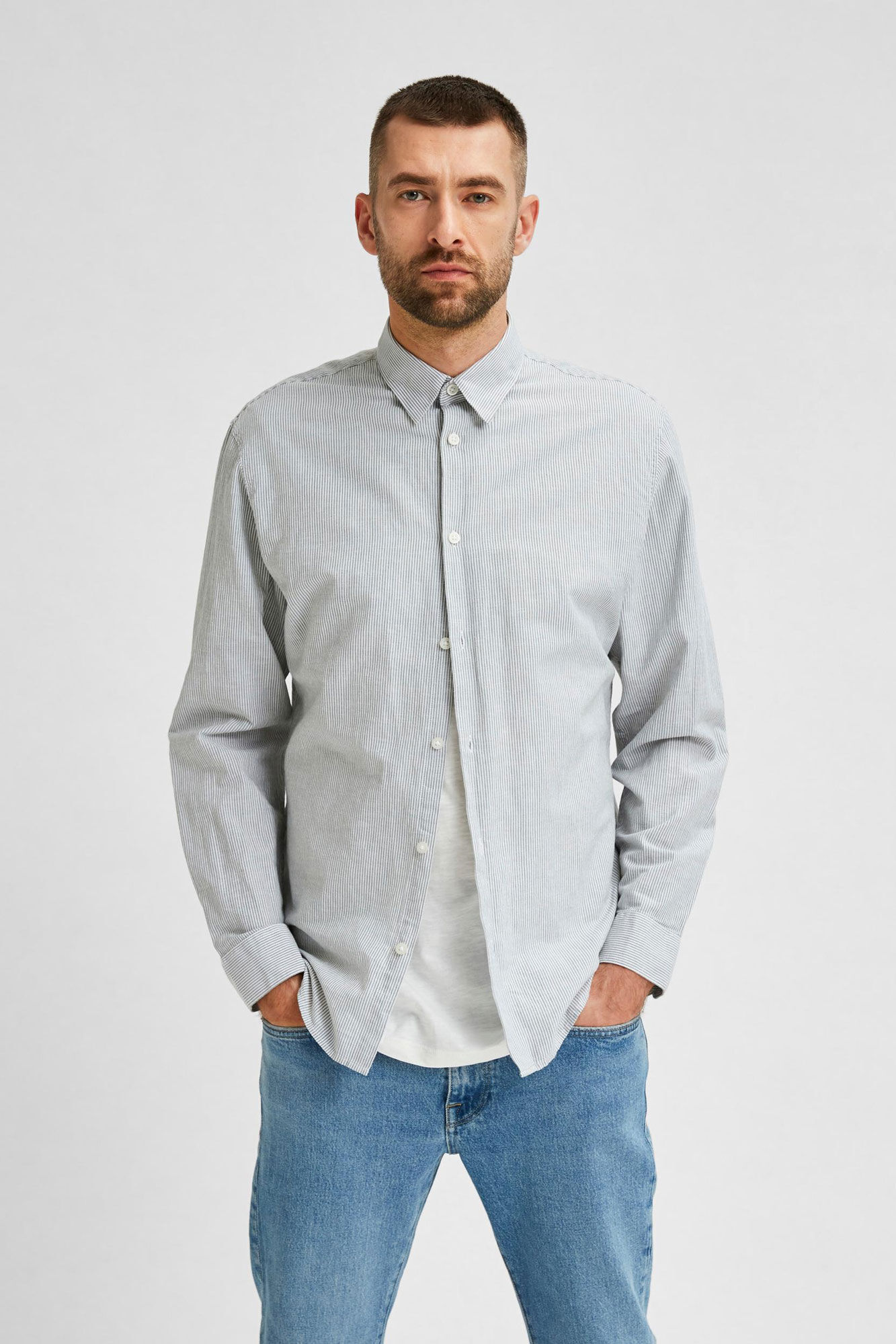 Selected Camisa manga comprida Slim Fit Verde