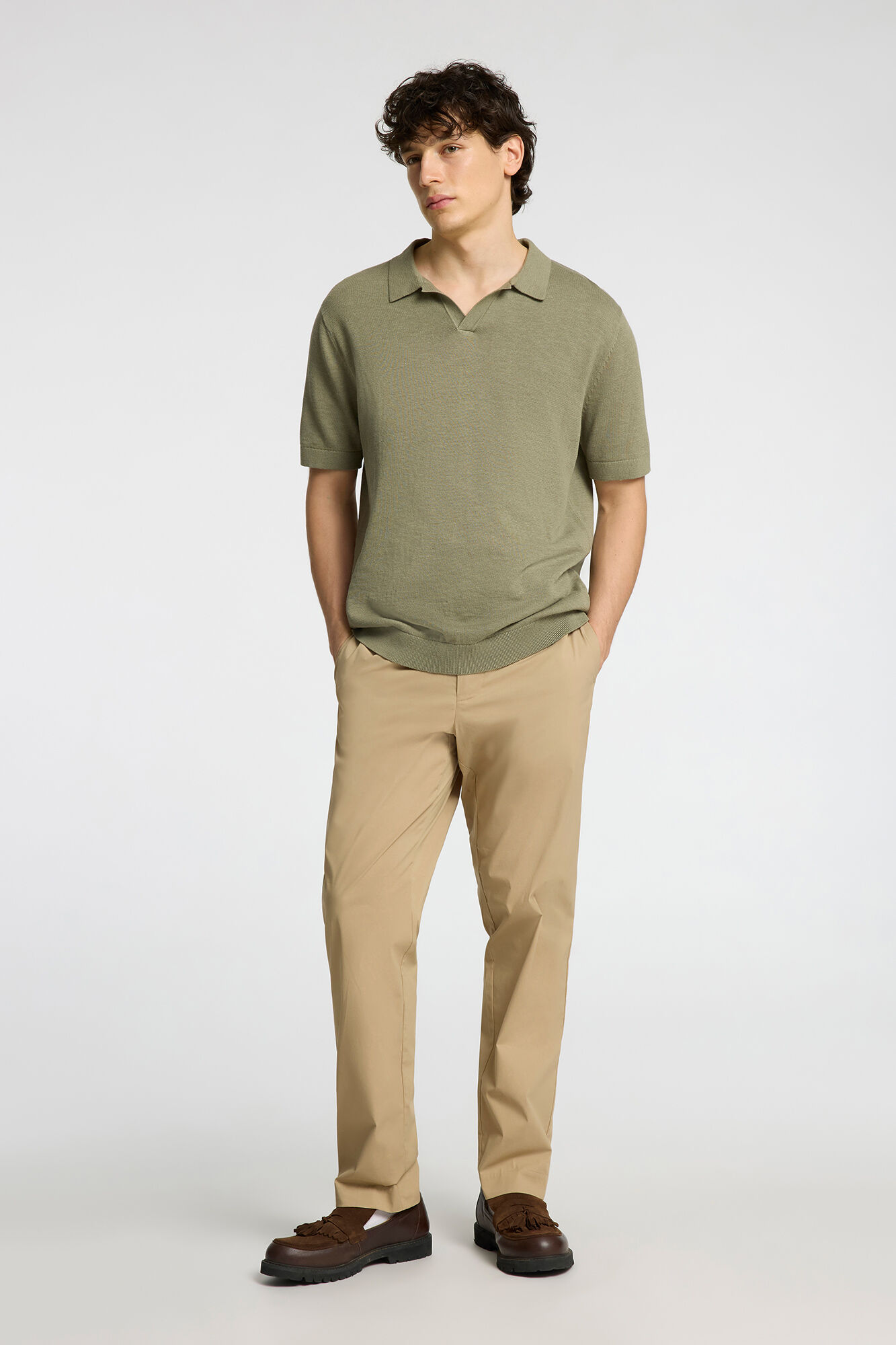 Selected Camisa polo de linho de manga manga curta Cinzento