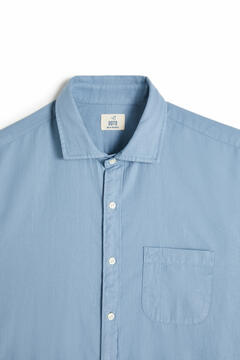 Cortefiel Camisa lisa lavada slim fit Azul vaquero