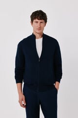 Cortefiel Cotton cashmere knit zip fastening cardigan Navy