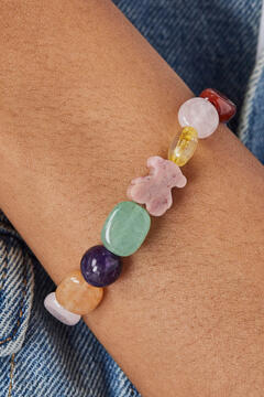Cortefiel TOUS Color silver bracelet with gemstones and rhodonite bear Grey