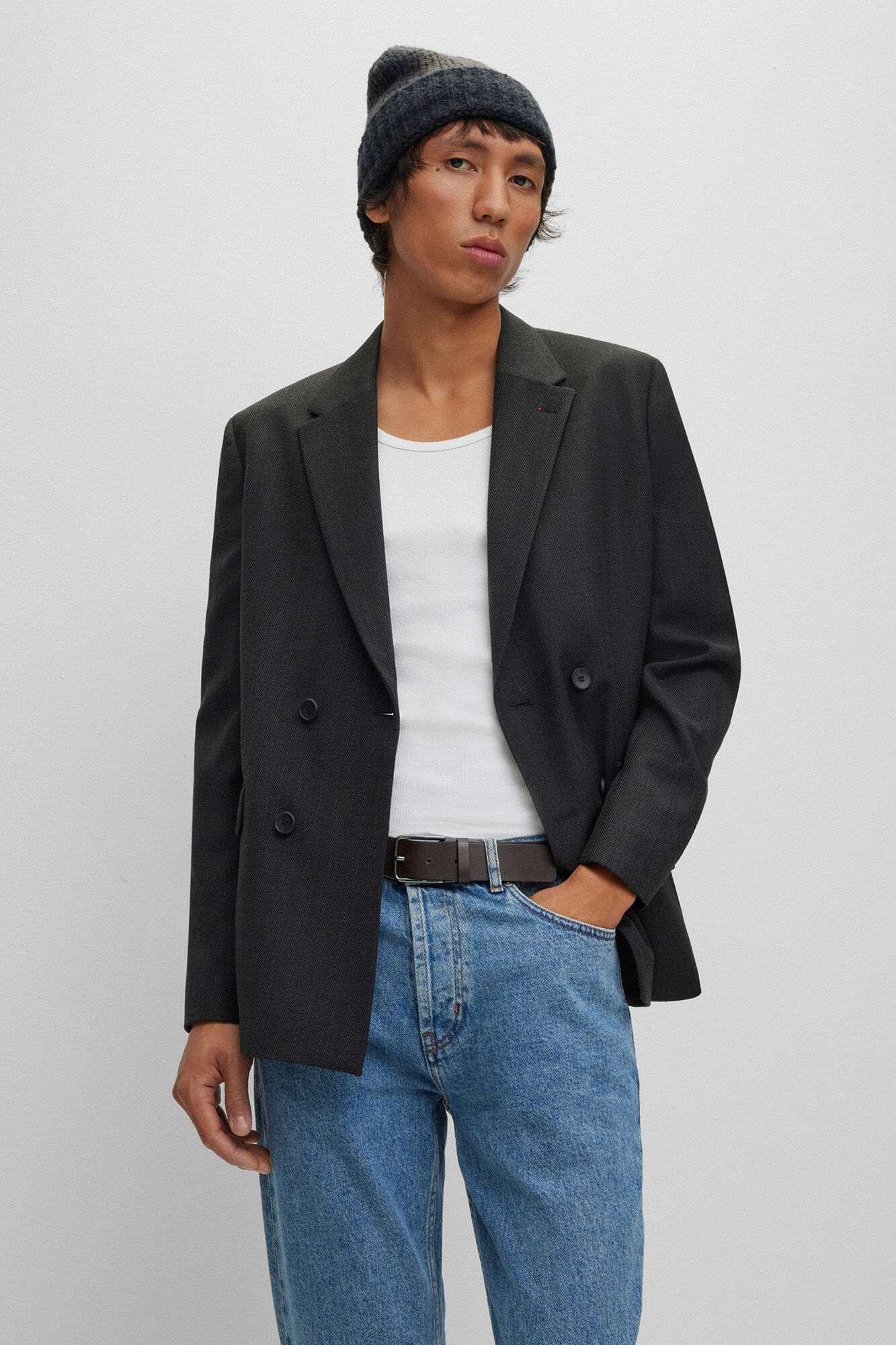 HUGO Cinturon piel Marr&oacute;n oscuro