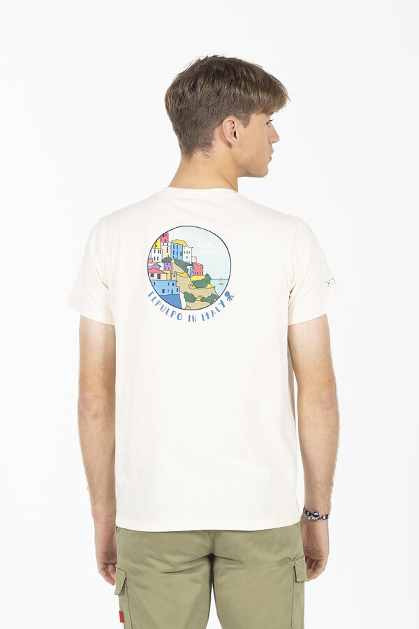 Cortefiel Camiseta estampado círculo paisaje Marfil