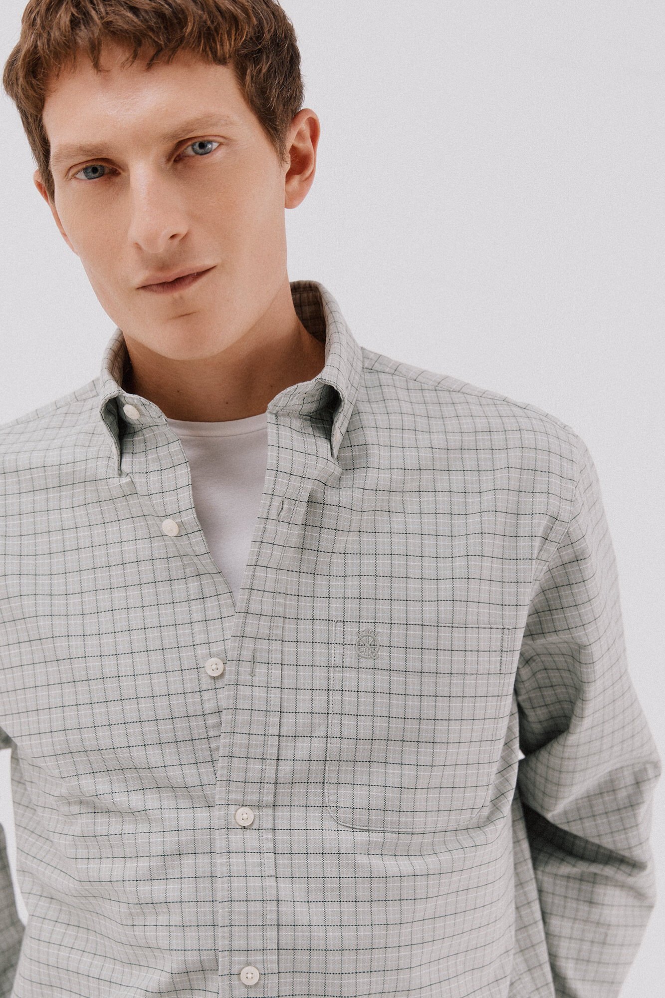Cortefiel Checked oxford shirt Dark green