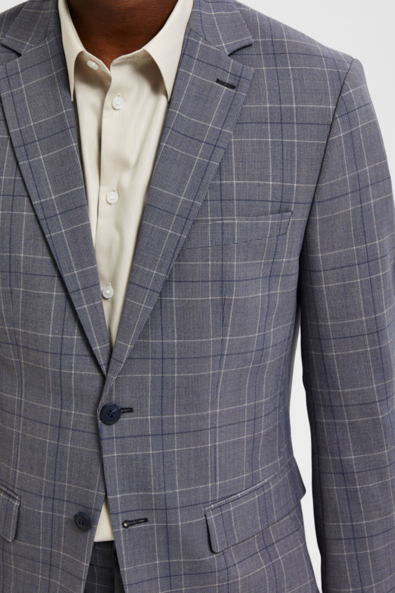 Selected Blazer Slim Fit de xadrez com bolsos Cinzento