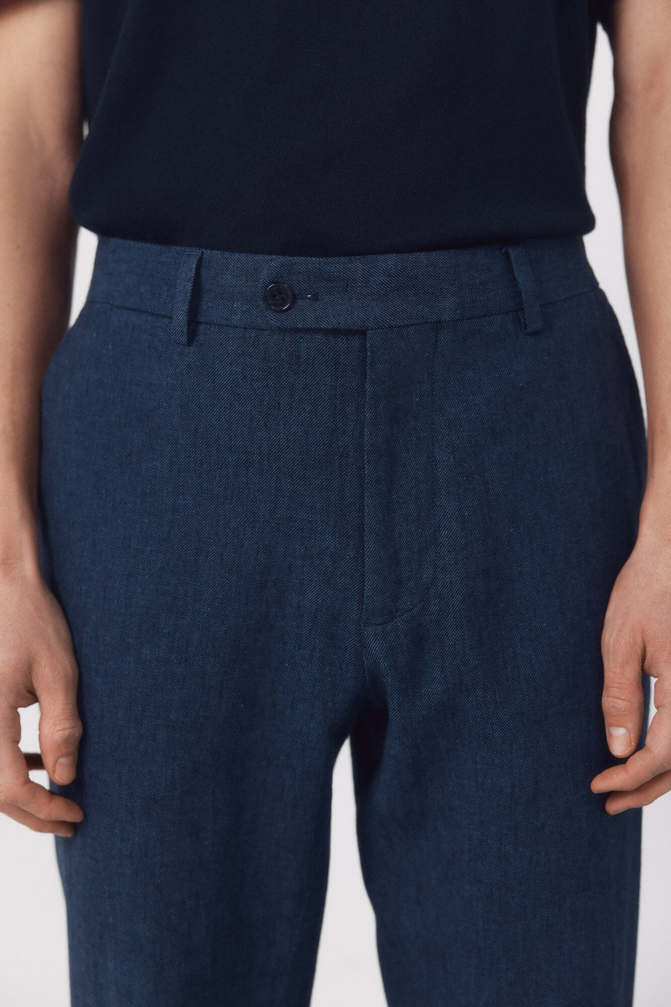 Cortefiel Cal&ccedil;as coordenadas em mistura de linho Azul