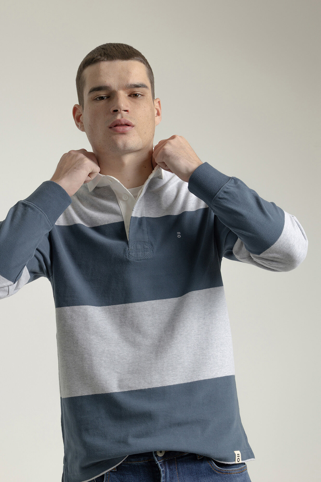 PuroEGO Camisa polo de rugby de algod&atilde;o com listras