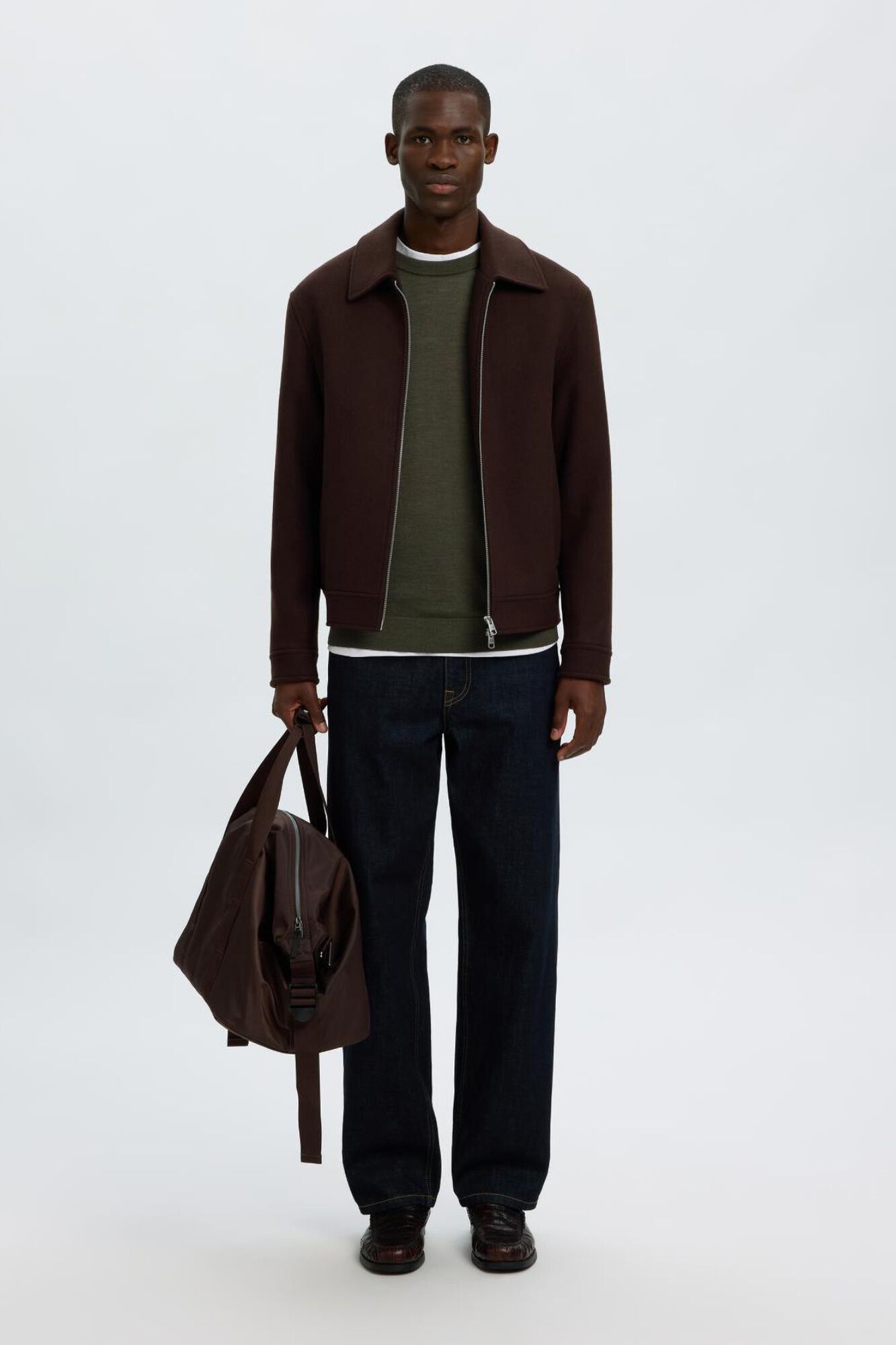 Selected 100% merino wool jumper Dark green