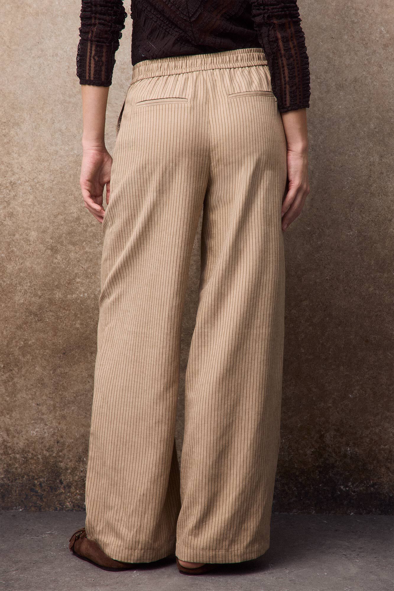 Slowlove Cal&ccedil;a larga de riscas Tostado