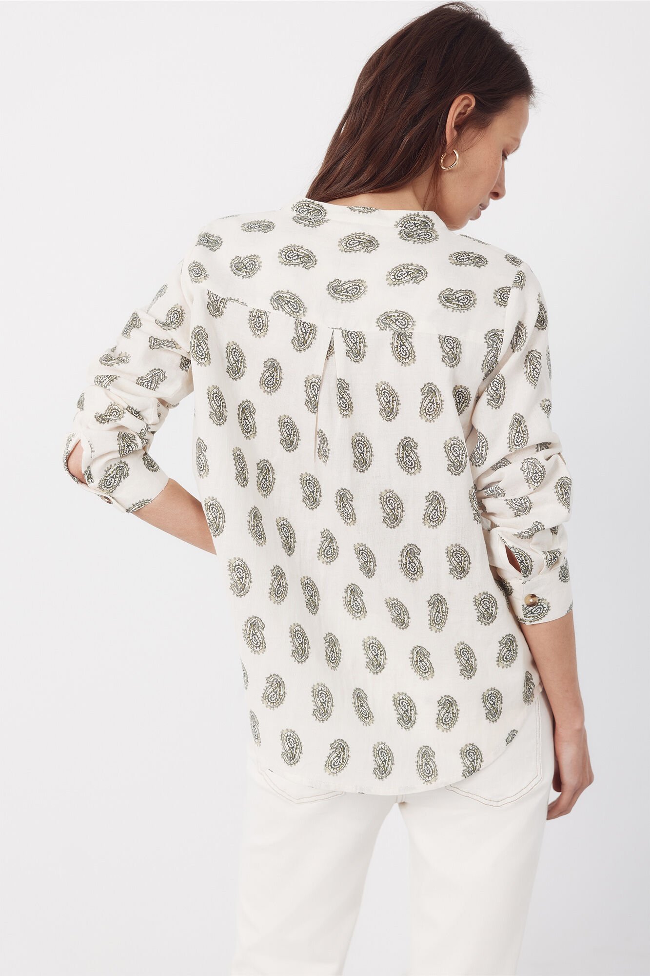 Cortefiel Mandarin collar shirt Printed green