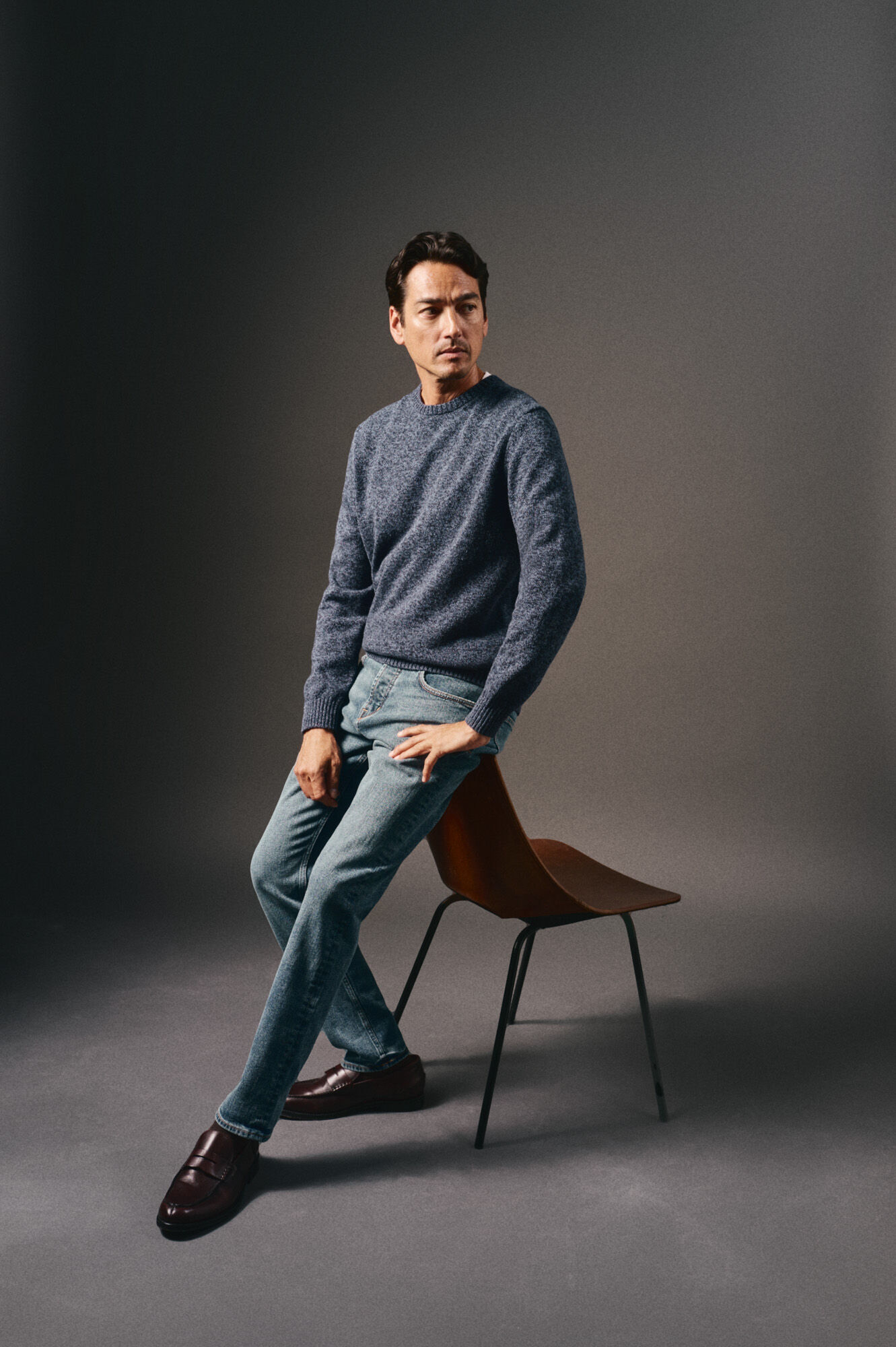 OOTO Su&eacute;ter de algod&atilde;o torcido com gola redonda Azul