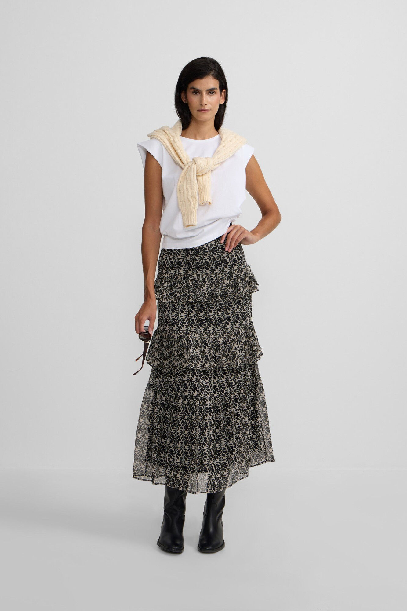 Silbon Saia longa estampado com babados