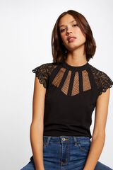 Morgan T-shirt de manga curta com renda Preto