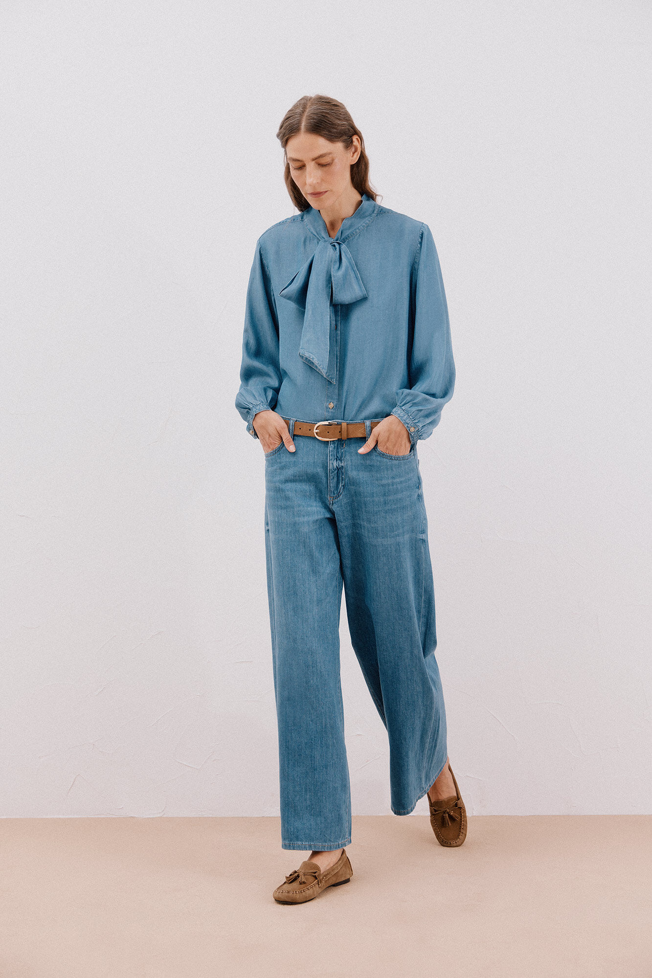 Cortefiel Long palazzo jeans  Blue