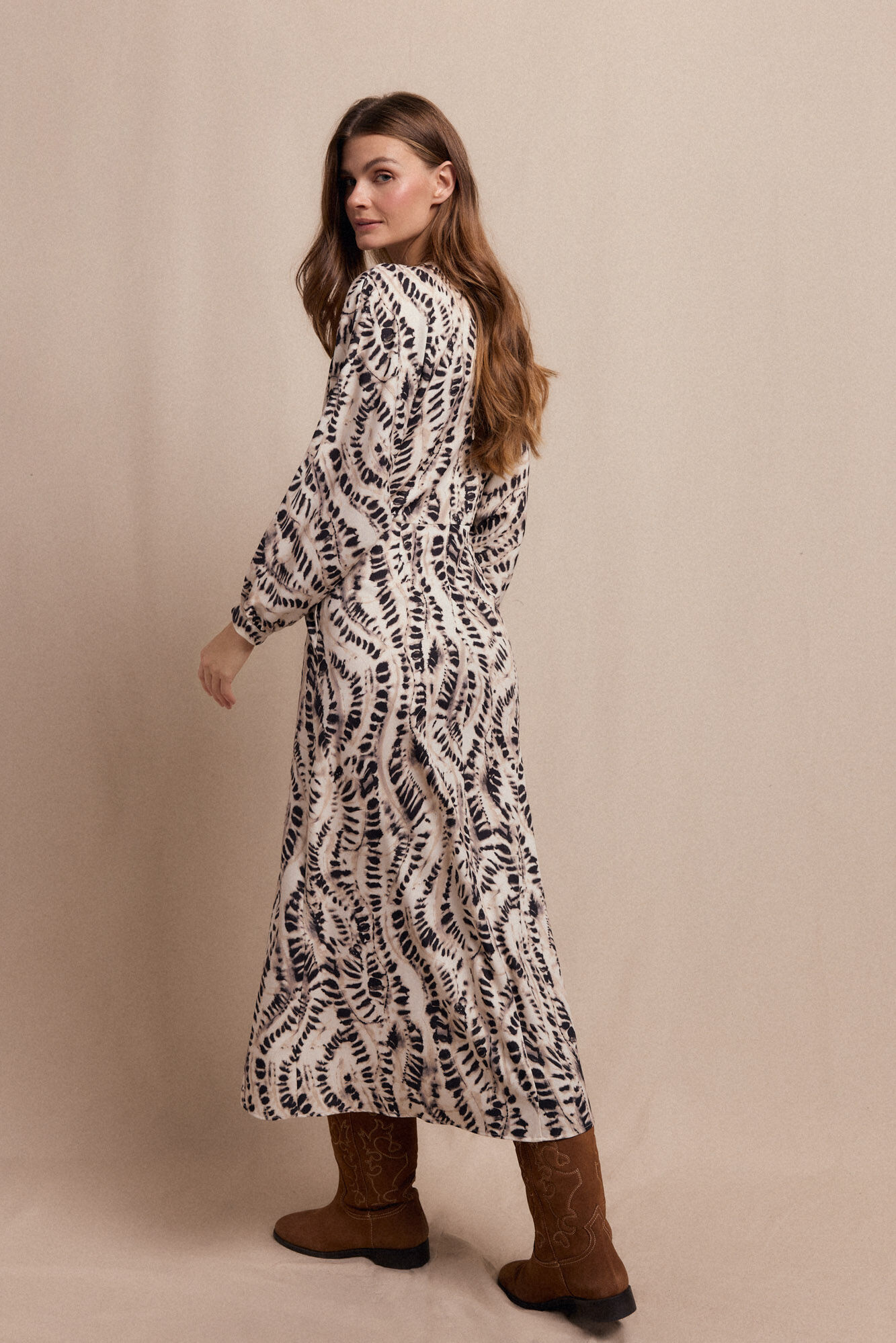 Slowlove Vestido estampado pliegue Ecru