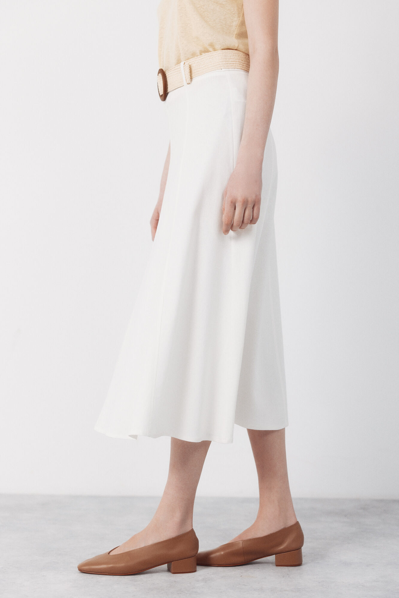 Cortefiel Flared skirt with belt White