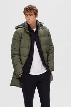 Cortefiel Water-repellent puffer jacket above the knee in 100% recycled nylon Green