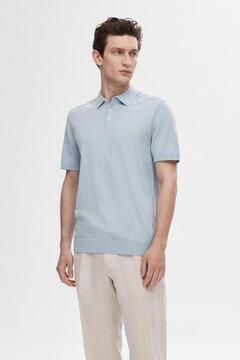Cortefiel Short-sleeved polo shirt in 100% cotton jersey-knit Blue