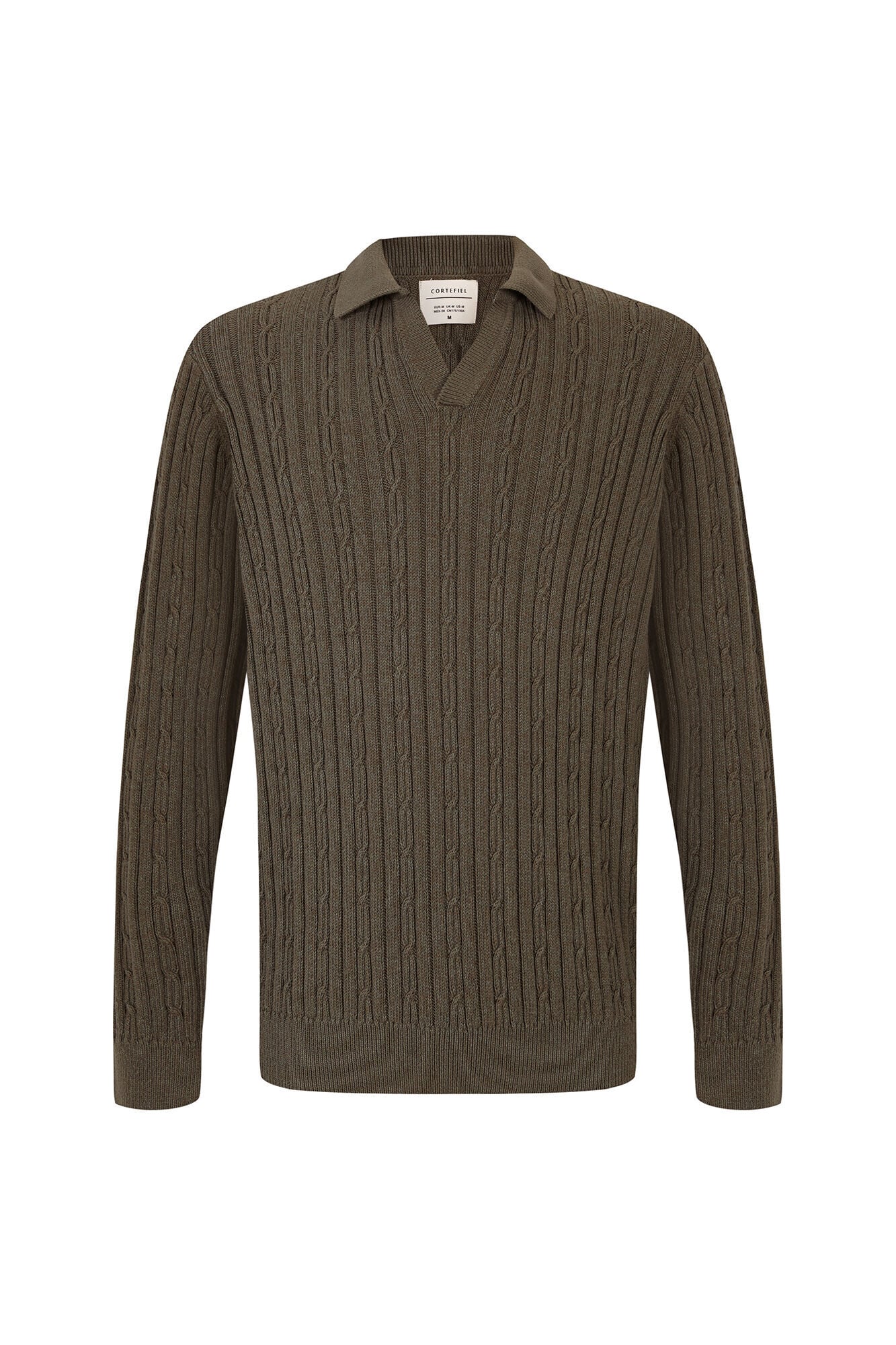 Cortefiel Twisted cotton cable knit jumper Kaki