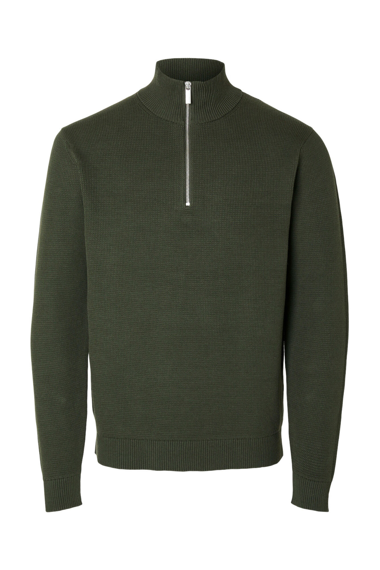 Selected High neck , stockings zip fastening sweater made from 100% organic cotton. Dark green