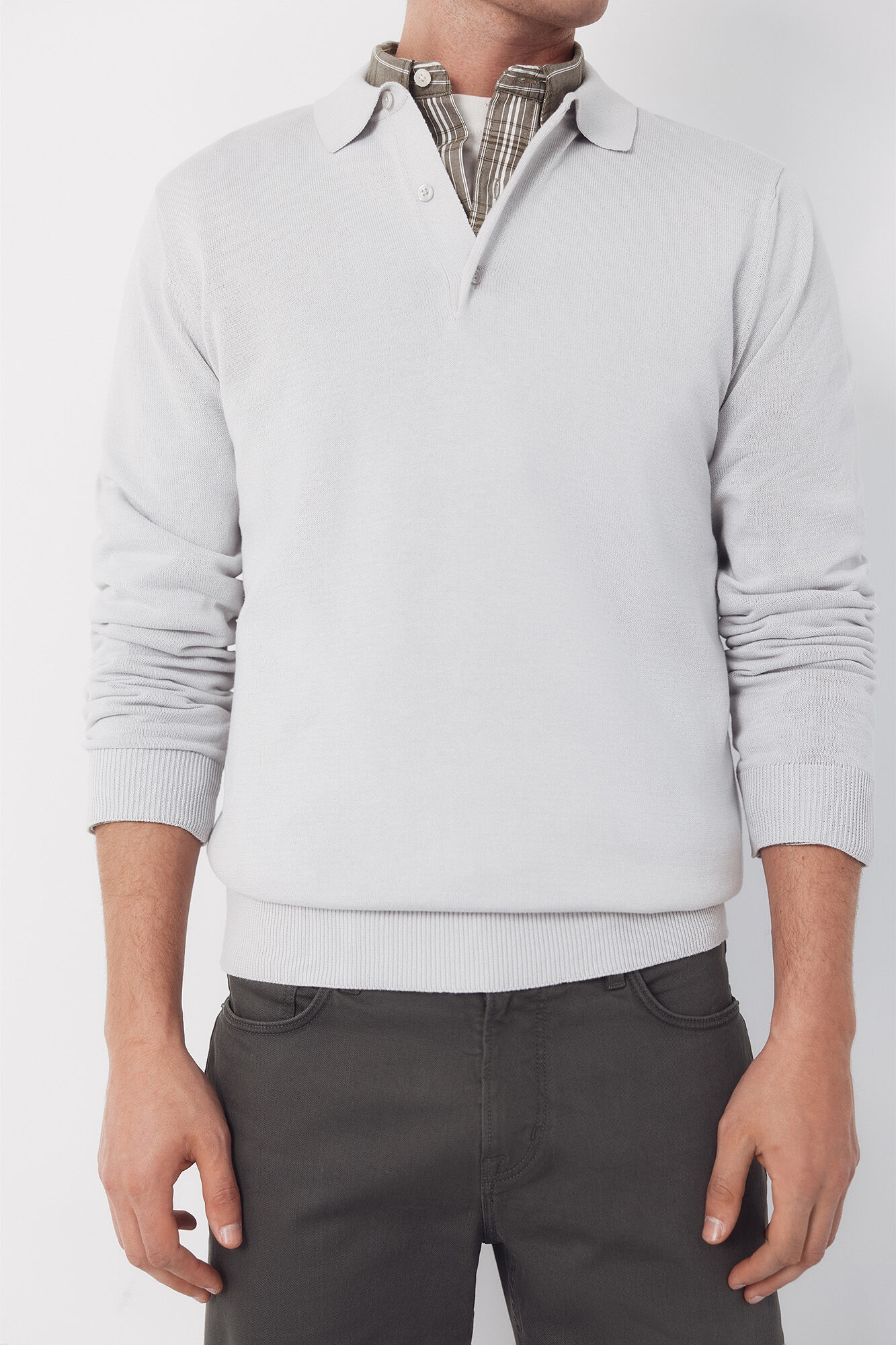 Cortefiel Long sleeve sleeve cotton polo shirt jersey Grey