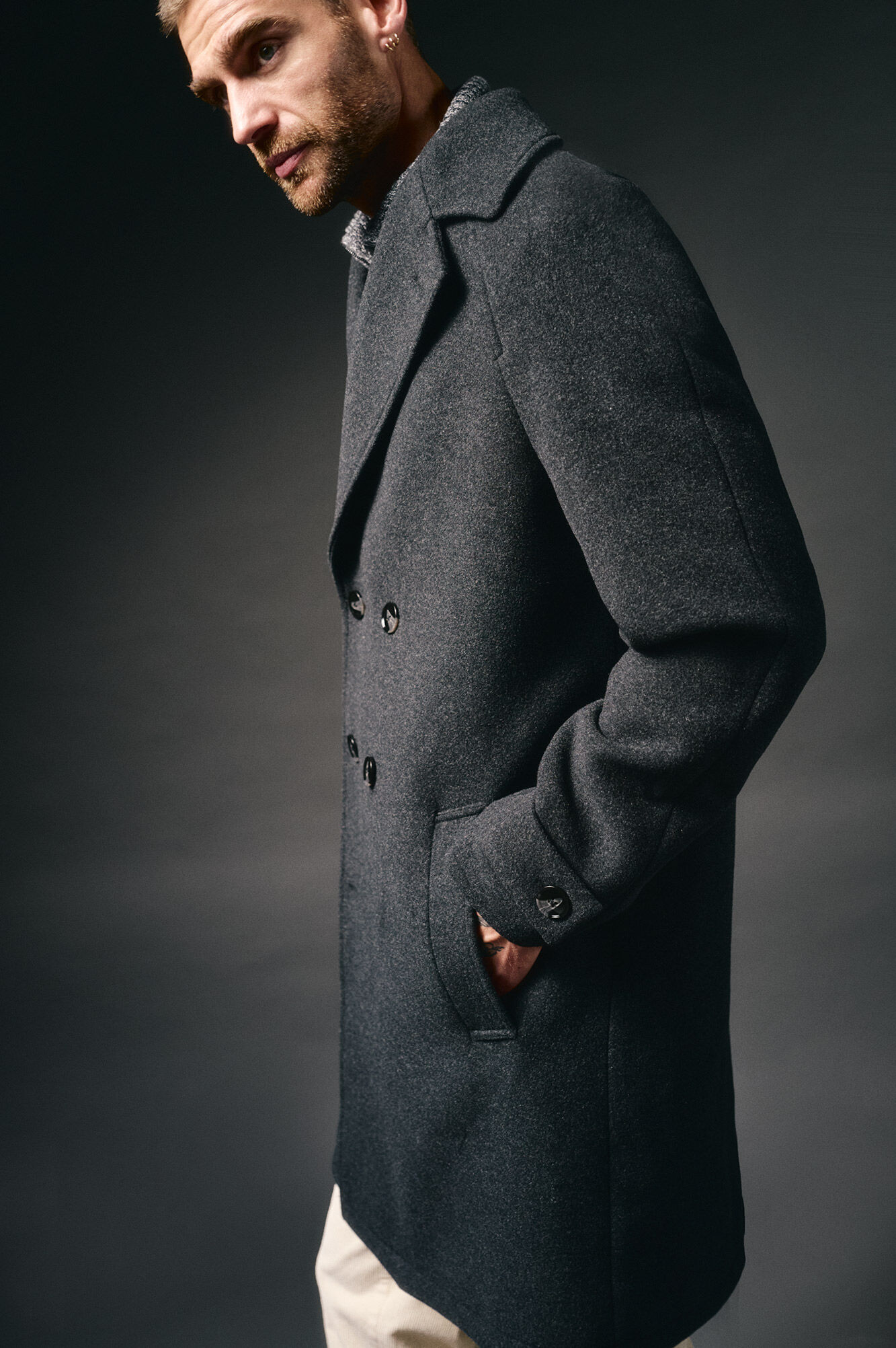 OOTO Sobretudo cruzado de l&atilde; Cinzento