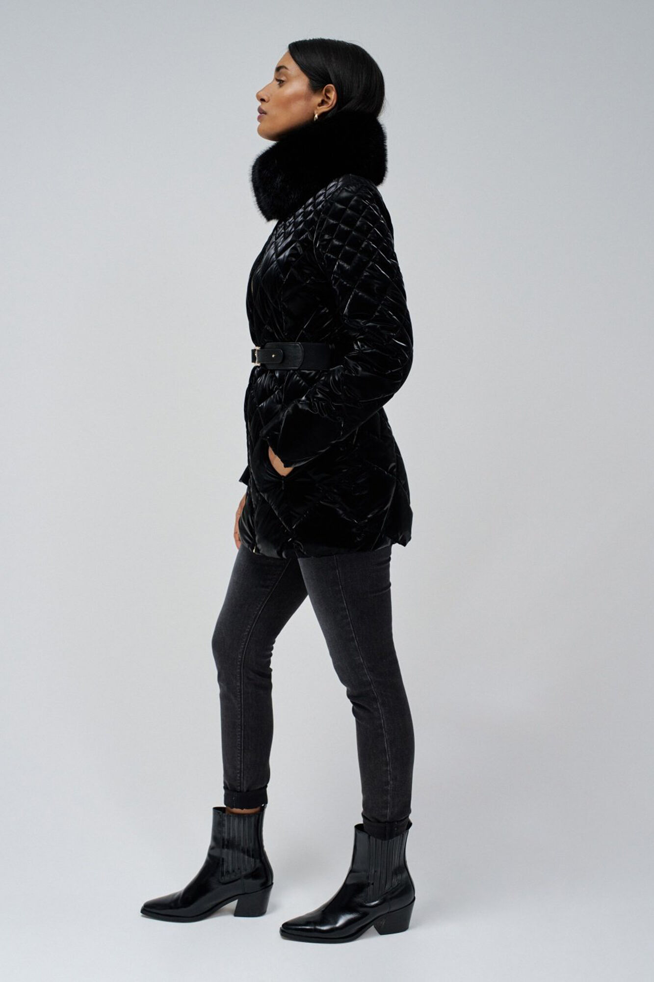 Salsa Jeans Abrigo acolchado con efecto terciopelo Negro