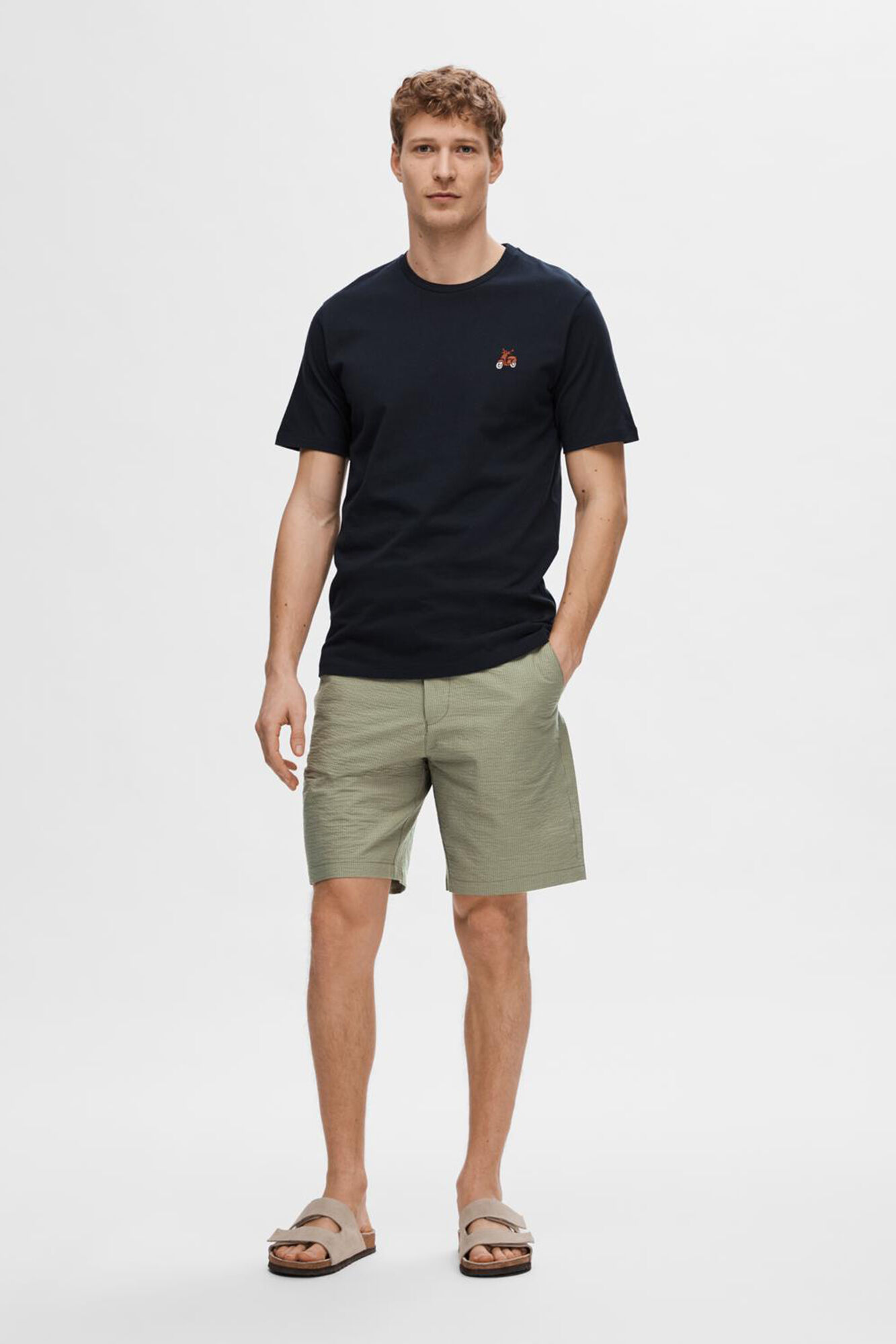 Selected Camisola de manga curta com detalhe frontal confecionado com algod&atilde;o org&acirc;nico.  Azul