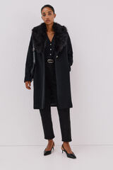 Cortefiel Coat with fur effect detail Black