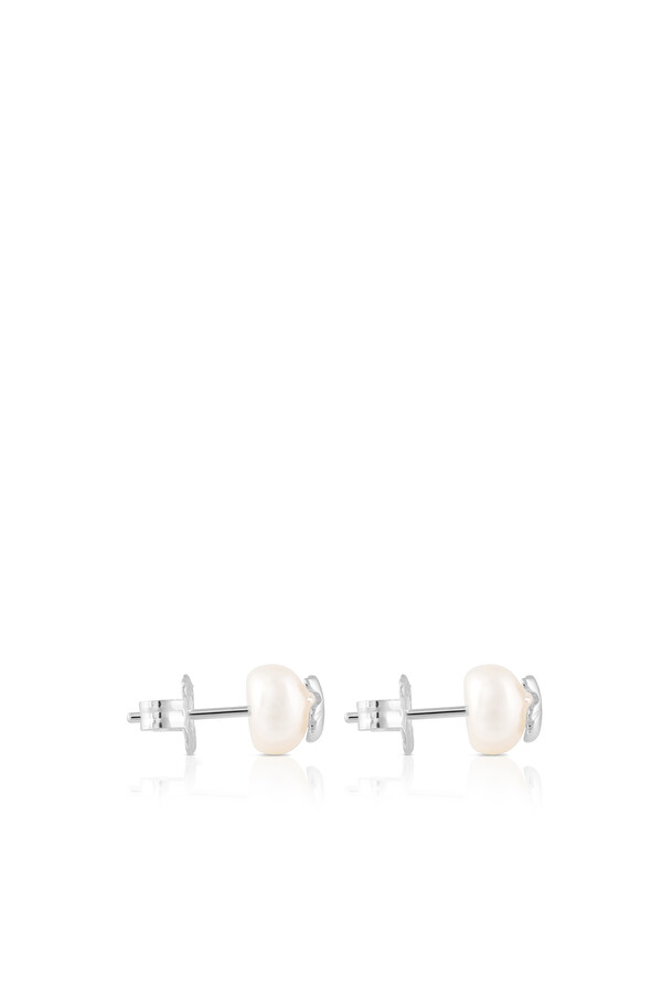 Cortefiel Bear silver and cultured pearl earrings Grey