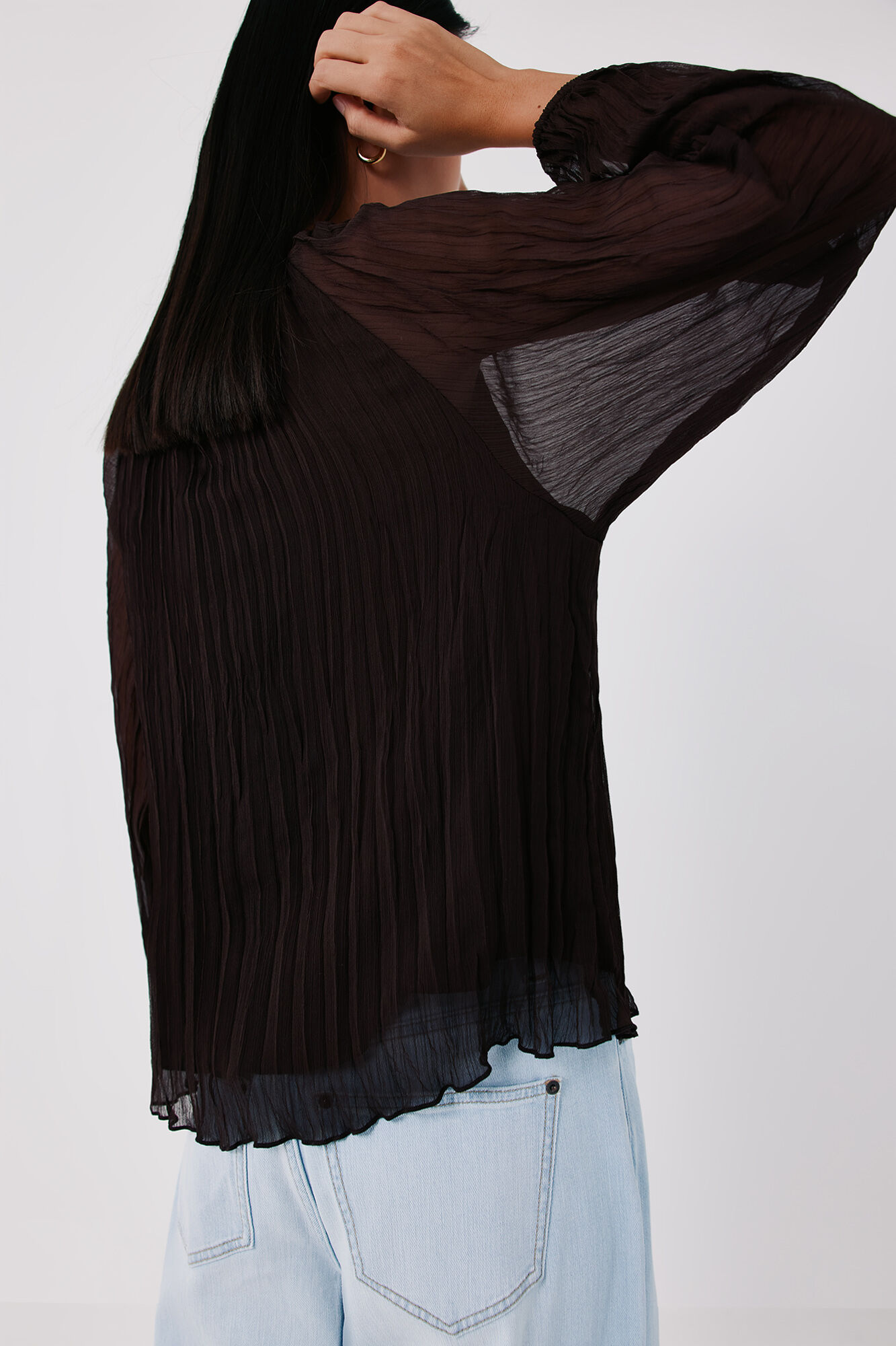 Cortefiel Pleated blouse Dark brown