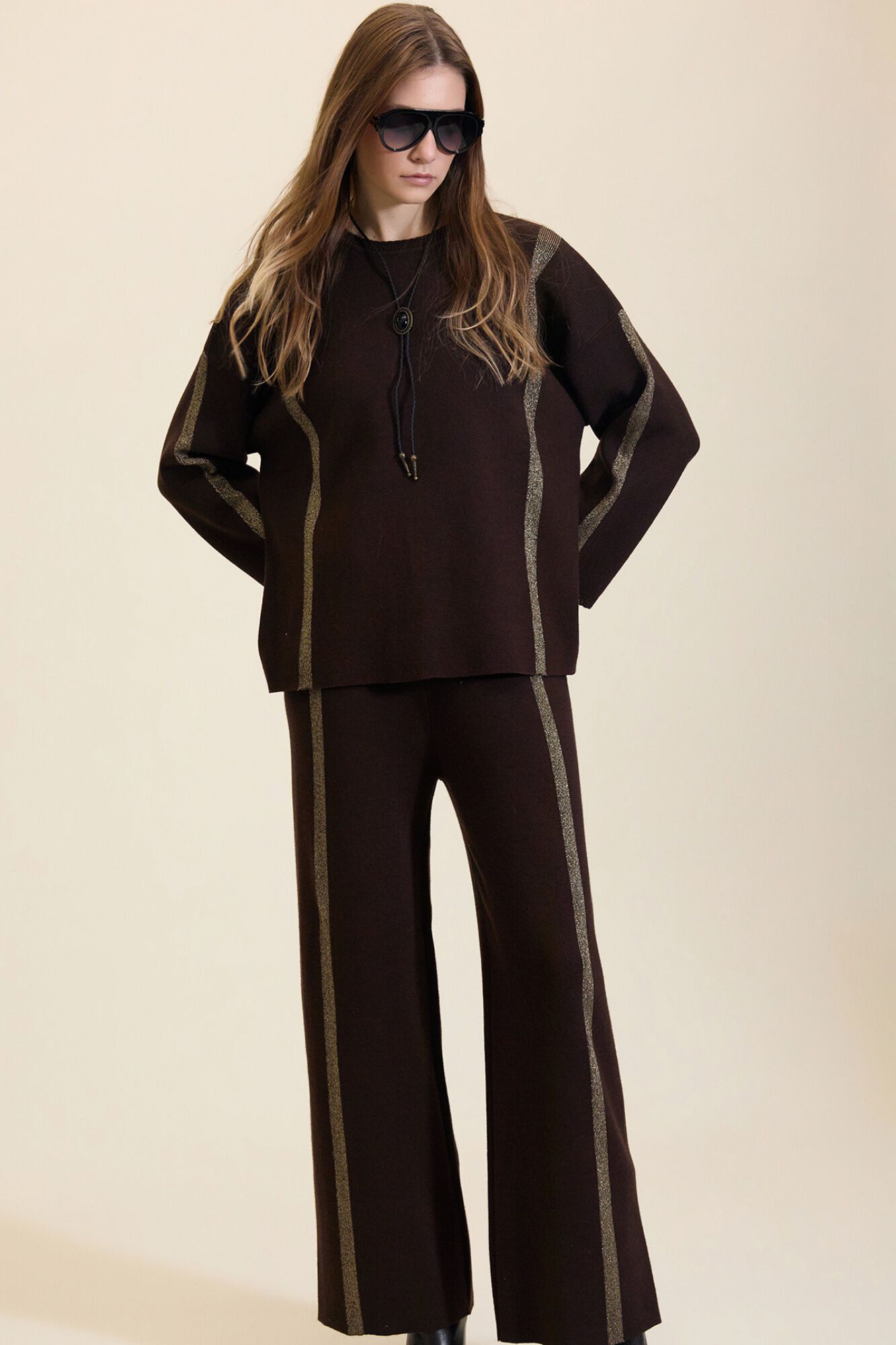 Meisie Camisola com riscas de lurex Castanho