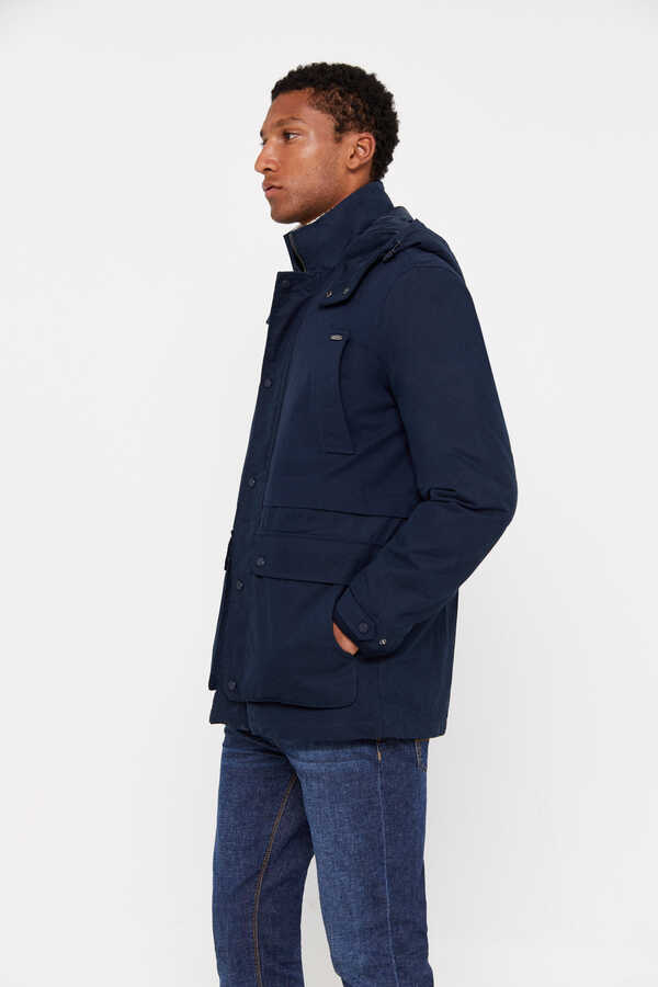 Cortefiel Quilted hooded jacket Navy