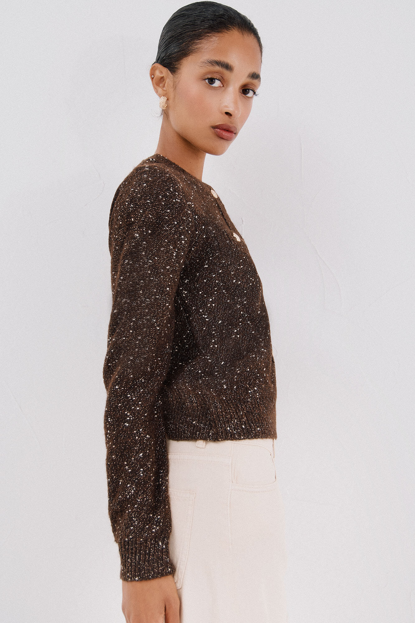 Cortefiel Lurex jacket with buttons Dark brown