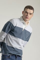 PuroEGO Camisa polo de rugby de algod&atilde;o com listras Azul