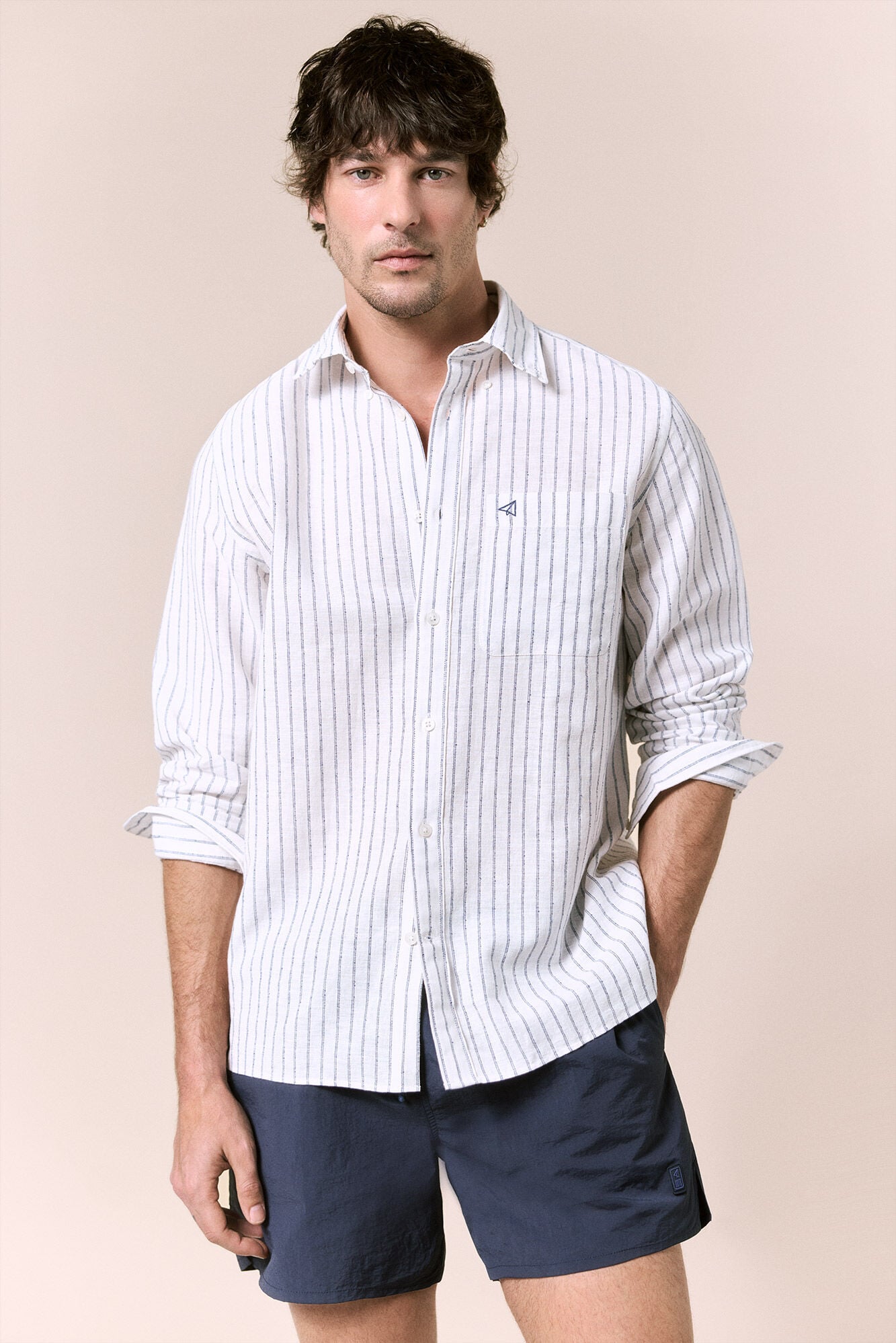 OOTO Camisa rayas lino manga larga