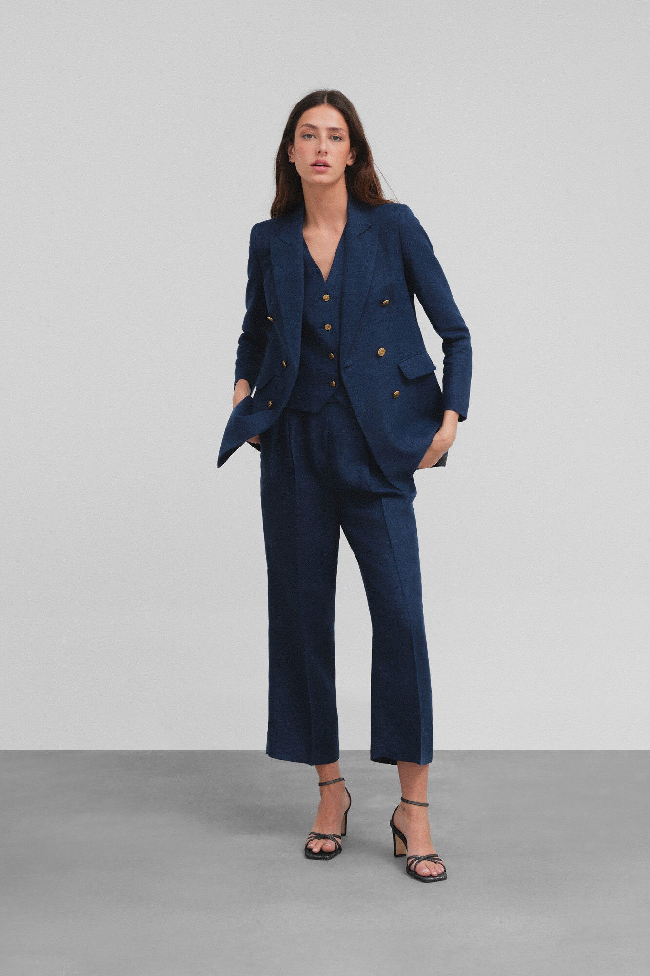 Silbon Women's double-breasted linen blazer Navy