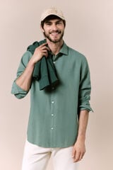 OOTO Camisa manga comprida em algod&atilde;o e linho Verde